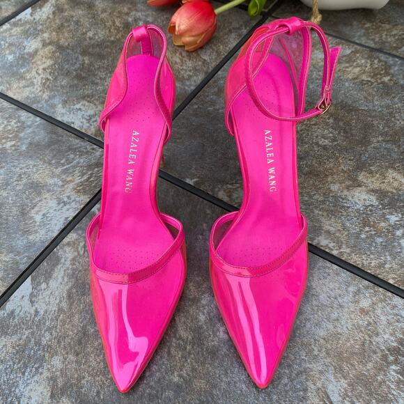 NEW Azalea Wang Crazy Hot Pink Clear Pointed Toe Heels 8.5 Flaw - Picture 3 of 8